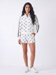 White Polka Dot 2 Stripe Zipped Sweatshirt With Short Set