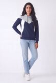 Grey Navy White Colour Block Casual Hoodie