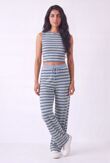 Navy Contrast Sleeveless Striped Top  And Relaxed Trouser