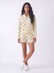 Butter Yellow Polka Dot 2 Stripe Zipped Sweatshirt With Short Set