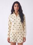 Butter Yellow Polka Dot 2 Stripe Zipped Sweatshirt With Short Set