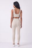 Beige Striped Band Gym Crop Top And Legging Set