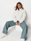 White Polka Dot Bubble Hem Zip Windbreaker Jacket