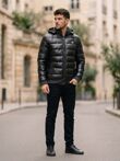 Black Pu Bubble Jacket With Detachable Hood