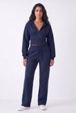 Navy Ribbed Corset Fit Hoodie With Straight Leg Trouser