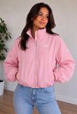 Pink Balloon Sleeve Printed Lined Zip Windbreaker Jacket