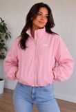 Wine Balloon Sleeve Printed Lined Zip Windbreaker Jacket