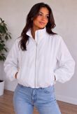 Chocolate Balloon Sleeve Printed Lined Zip Windbreaker Jacket