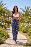 Elasticated Waist Leaf Print Loose Fit Casual Trouser