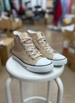 Beige Canvas High Top White Lace Up Trainers