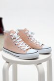 Blush Canvas High Top White Lace Up Trainers