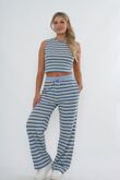 Navy Contrast Sleeveless Striped Top  And Relaxed Trouser