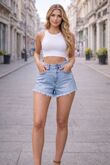 Blue Distressed Denim With Rhinestone Back Pocket Short Pre Order