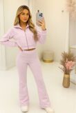 Pink Zip Collar Top With Boot Leg Trouser
