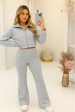 Dove Grey Zip Collar Top With Boot Leg Trouser