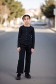 Black Kids Ribbed Molly Button Through Top and Wide Leg Trousers