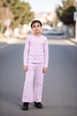 Pink Kids Ribbed Molly Button Through Top and Wide Leg Trousers
