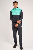 Colorblock Zip Front Hooded Jacket With Tapered Jogger Set