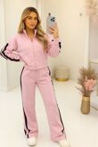 Pink Interlock 2 Stripe Sweatshirt With Wide Leg Trouser
