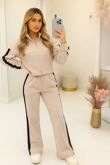 Oatmeal Interlock 2 Stripe Sweatshirt With Wide Leg Trouser