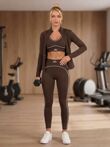 Brown Banded Waist Printed Three Piece Gym Set