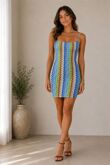 Sleeveless Spaghetti Strap Zig Zag Print Midi Dress