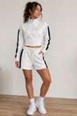 Bleach Grey Interlock 2 Stripe Sweatshirt With Short Co-Ord Set