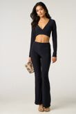 Black Long Sleeve Tie Front Crop Top With High Waist Flare Pants