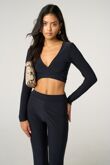 Black Long Sleeve Tie Front Crop Top With High Waist Flare Pants