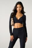 Black Long Sleeve Tie Front Crop Top With High Waist Flare Pants