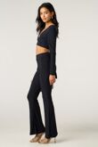 Black Long Sleeve Tie Front Crop Top With High Waist Flare Pants
