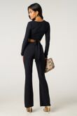 Black Long Sleeve Tie Front Crop Top With High Waist Flare Pants