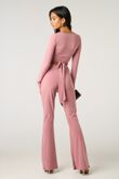 Nude Long Sleeve Tie Front Crop Top With High Waist Flare Pants