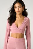 Nude Long Sleeve Tie Front Crop Top With High Waist Flare Pants