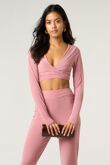 Nude Long Sleeve Tie Front Crop Top With High Waist Flare Pants