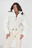 Cream Padded Heart Quilted Jacket With Fleece Panel And Sleeves