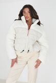 Cream Padded Heart Quilted Jacket With Fleece Panel And Sleeves