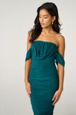 Emerald Green Draped Strapless Midi Dress