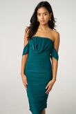 Emerald Green Draped Strapless Midi Dress