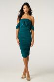 Emerald Green Draped Strapless Midi Dress