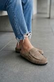 Camel Suede Mule Loafer Slip-On Comfort Flats