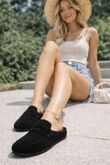 Black Loafer Suede Mule Loafer Slip-On Comfort Flats