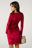 Wine Deep V Cocktail Look Tie Waist Velvet Mini Dress