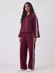 Zip Up T-shirt Lounge Co-ord Set with Wide-Leg Trousers