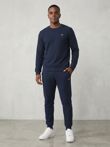 Navy Fleece Basic Printed Crew Neck Tracksuit