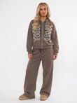 Hooded Cable Embroidered Zip-Up Detail Jogger Tracksuit Set