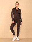 Chocolate Striped Long Sleeve Active Top And Legging Energy Gym Set
