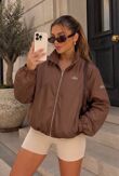 Chocolate Balloon Sleeve Printed Lined Zip Windbreaker Jacket