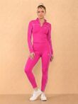Taupe Striped Long Sleeve Active Top And Legging Energy Gym Set