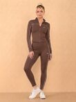 Chocolate Printed Striped Long Sleeve Active Top And Legging Energy Gym Set